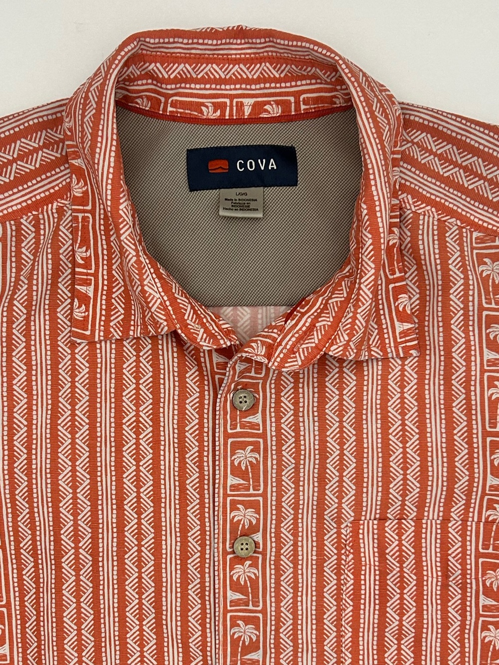 Men’s Cova short sleeve button down shirt aloha print coral orange size large